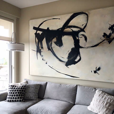 Listen To Your Heart, taupe, black and white abstract art | Paintings by Lynette Melnyk