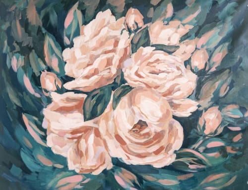 Open rose garden | Oil And Acrylic Painting in Paintings by Lina Vonti