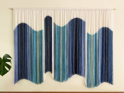 AURORA IRIS Shades of Blue Fiber Art Wall Hanging | Wall Hangings by Wallflowers Hanging Art