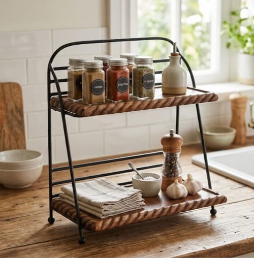 The Heritage Rope-Carved Two-Tier Organiser | Decorative Tray in Decorative Objects by Famous Art Group Of Industries
