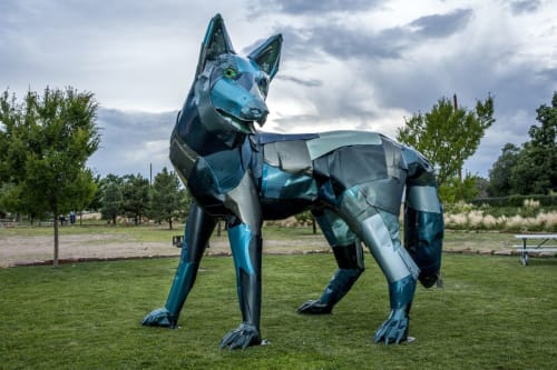 “Green Coyote” | Public Sculptures by Don Kennell | Santa Fe Railyard Park in Santa Fe