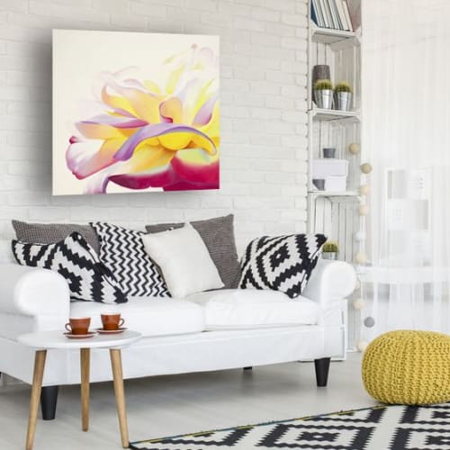 Contemporary Pink and Yellow Large Rose Painting