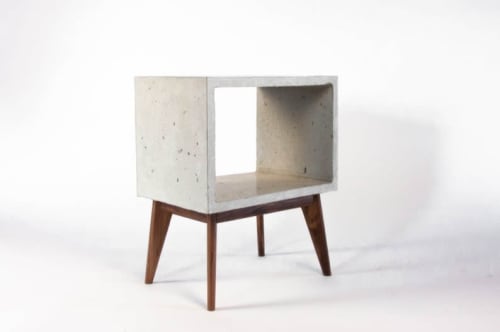 Concrete Cube & Long Solid Wood Legs End Table | Tables by Curly Woods