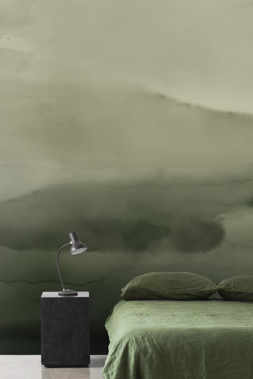 Wash Wallpaper - Olive | Murals by Emma Hayes