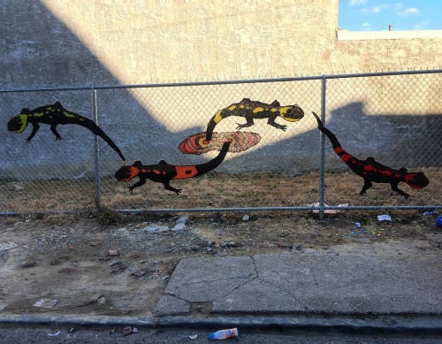 Yarn Bomb Salamanders | Public Sculptures by Jessica Curtaz | Iglesia Del Barrio in Philadelphia