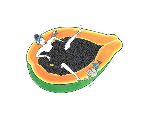 ARTWORK - Papaya Time 22.5" by 28" Pen on Bristol Paper | Drawings by Kris Goto | Kris Goto Studio in Honolulu