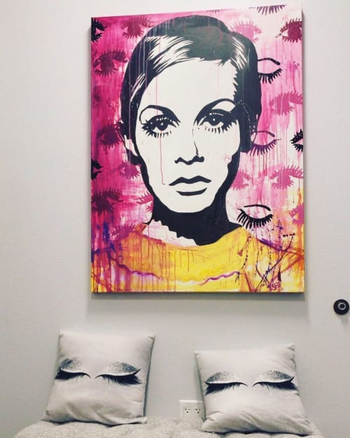 All Eyes On You 48"x36" Commissioned Twiggy Acrylic Painting | Paintings by ShammyBuns Art (SBA) | A Look That Lasts in Orange