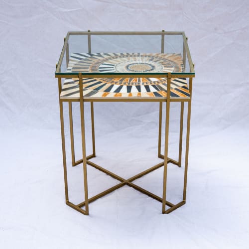 Mayan Sun Ceramic and Mosaic Side Table - No. 2 | Tables by Clare and Romy Studio