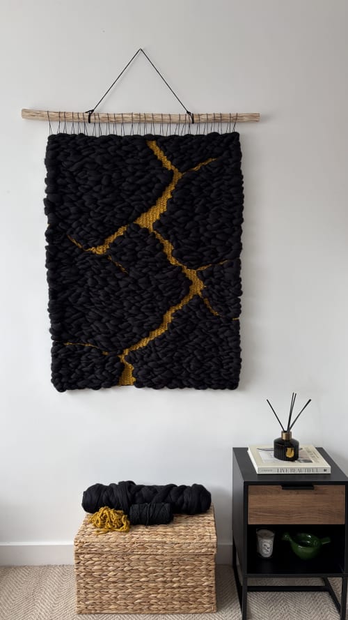 Woven Tapestry "Black Kintsugi" | Wall Hangings by Tissage Sauvage