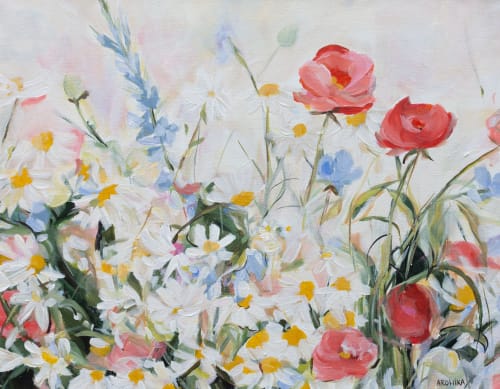 Colorful Wildflowers Painting on Canvas. | Oil And Acrylic Painting in Paintings by Arohika Verma