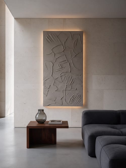 Feather Fall Wall Sculpture in Bath Stone Jesmonite | Wall Hangings by Boldstone