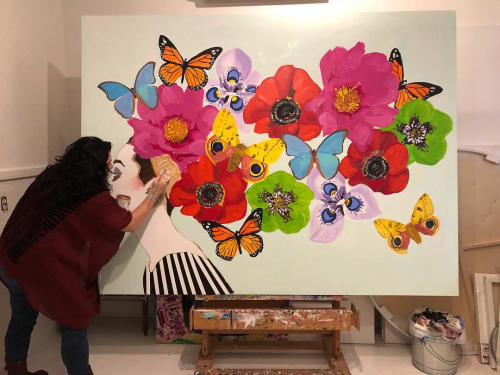 Audrey Flowers & Butterflies Painting | Paintings by Ashley Longshore | Ashley Longshore Studio Gallery in New Orleans