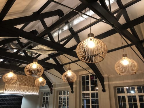 Wooden Ceiling Lamps 'Liset 100' | Lamps by ANEKOdesign | Miya Japanese grill and bar in Aylesbury