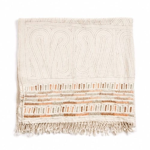 Unah Coral Fully Hand Embroidered Organic Cotton Throw | Linens & Bedding by Studio Variously