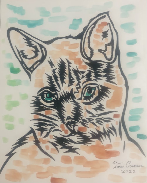 cat india ink and watercolor | Watercolor Painting in Paintings by Tom Cramer