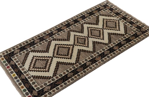 Vintage Gabbeh Tribal Runner in Gray, Beige-Brown and Black | Area Rug in Rugs by Rug and Kilim