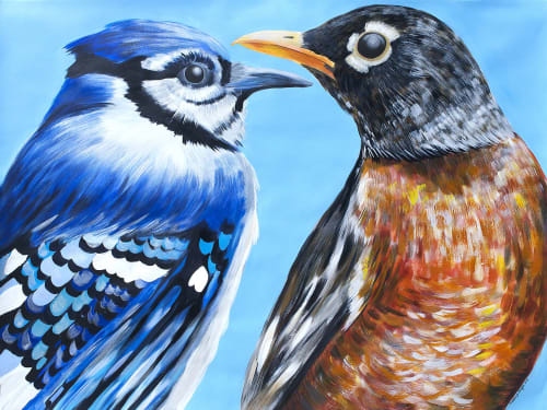 Bluejay & Robin | Oil And Acrylic Painting in Paintings by Natalie Jo Wright