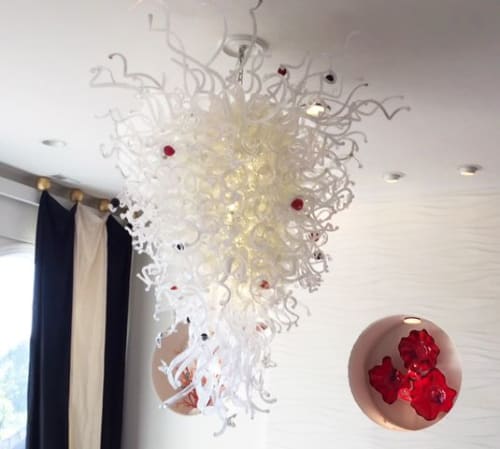 "Purity" ~ Hand Blown Glass Chandelier | Chandeliers by White Elk's Visions in Glass - Glass Artisan, Marty White Elk Holmes & COO, Jo Pierce