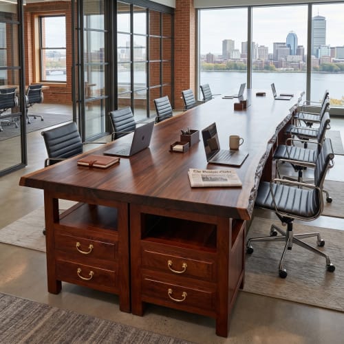 Bespoke Live Edge Ming Single Slab Executive Desk & Table V | Communal Table in Tables by Dynasty Artisan