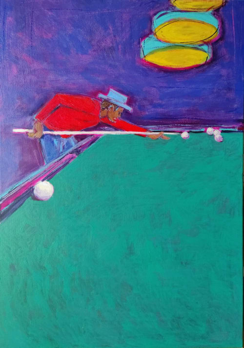 Abstract figurative painting billiard player wall art | Paintings by Serge Bereziak