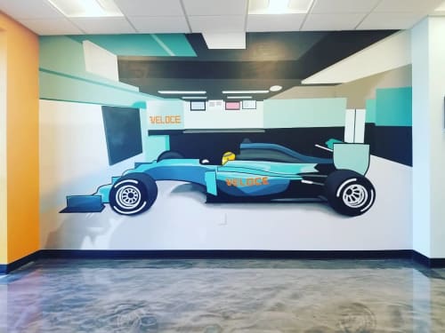 F1 mural | Murals by Brett Whitacre | Veloce Indoor Speedway Milwaukee in Waukesha