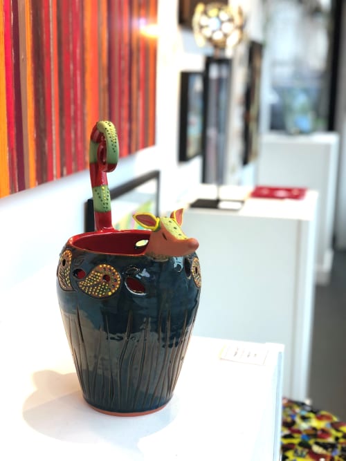 Armadillo / Alebrije / Spiritual Animal Green Tall with green and red tail | Art & Wall Decor by Maya Ceramics and Paintings