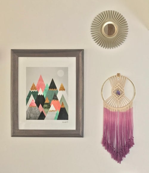 Purple Ombre Macramé Dream Catcher with Geode - Dip Dyed Magenta Wall Hanging with Purple Agate | Macrame Wall Hanging by Cosmic String Fiber Art