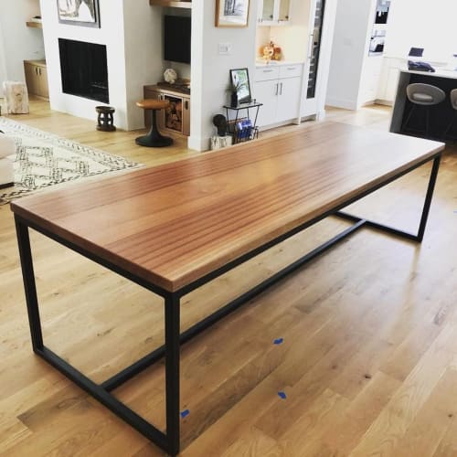 Mahogany Slab Table with Steel Base | Tables by Timber Artisans LLC
