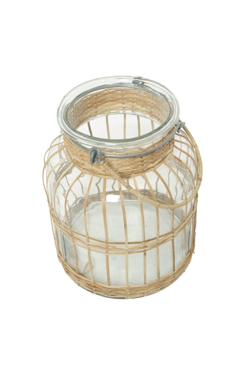 Handmade Natural Rattan and Glass Large Hurricane Candle Hol | Jug in Vessels & Containers by Amara