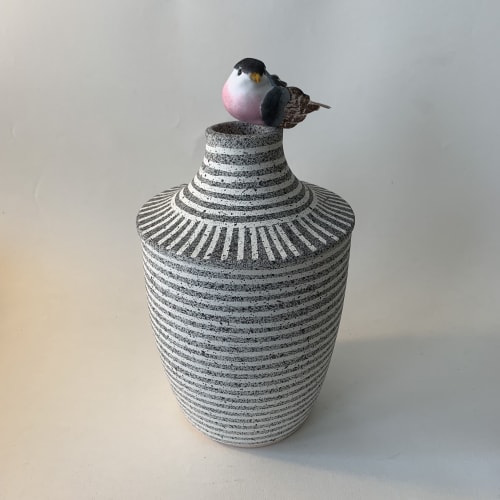 Two Black & White Striped Vases | Vases & Vessels by Donna de Soto | shapiro joyal studio in Los Angeles