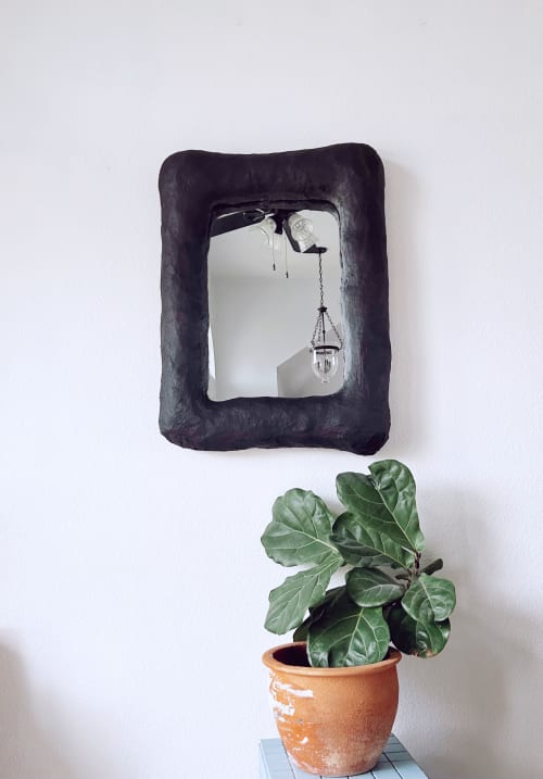 Black Rectangular Organic Plaster Mirror | Decorative Objects by Mahina Studio Arts