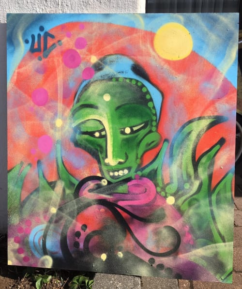 Green man sitting on the veranda | Paintings by Kailash Youze