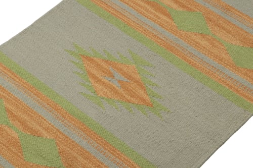 Rug & Kilim’s Tribal style Kilim in Grey with Gold & Green | Rugs by Rug and Kilim