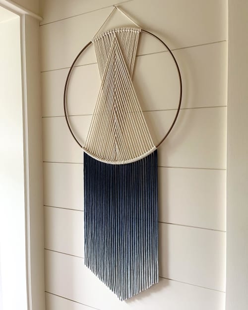 Large dip dyed navy ombré brass hoop wall hanging | Tapestry in Wall Hangings by The Cotton Yarn