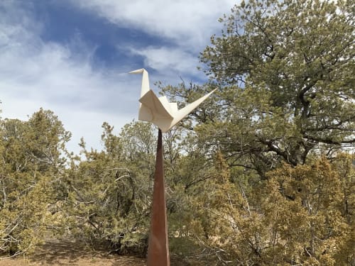 Crane Rising | Public Sculptures by KevinBoxStudio | Santa Fe Botanical Garden in Santa Fe