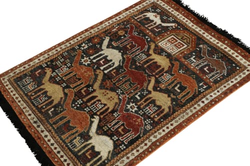 Tribal Rug in Red & Orange-Brown with Pictorial Pattern | Area Rug in Rugs by Rug and Kilim