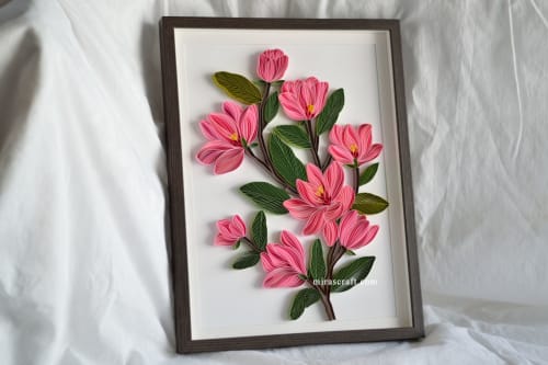 Big pink Magnolia ready to hang on wall | Mixed Media in Paintings by Mira's Craft