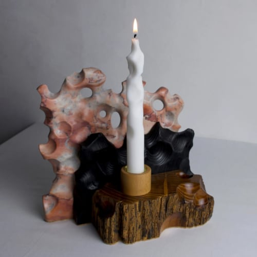 Pink Dream Candle Holder — Reclaimed Marble & Wood | Decorative Objects by Gabor Gobi