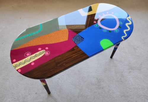 Oval Colorful Abstract Pop Art Side Table,Modern Resin Table | Coffee Table in Tables by Epoxy Coffee Table Shop