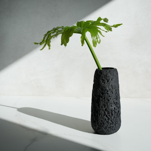 Small Pear Shaped Vase in Textured Black Concrete | Vases & Vessels by Carolyn Powers Designs