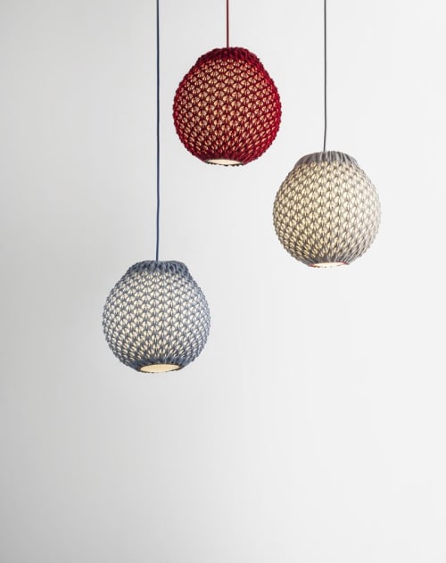 Knitted Pendant Light - Falling 30cm | Pendants by Ariel Zuckerman Studio | Amot Atrium Tower in Ramat Gan