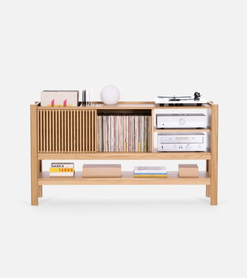 JAMM - Record player stand, made of solid oak wood | Storage by Mo Woodwork | Stalowa Wola in Stalowa Wola