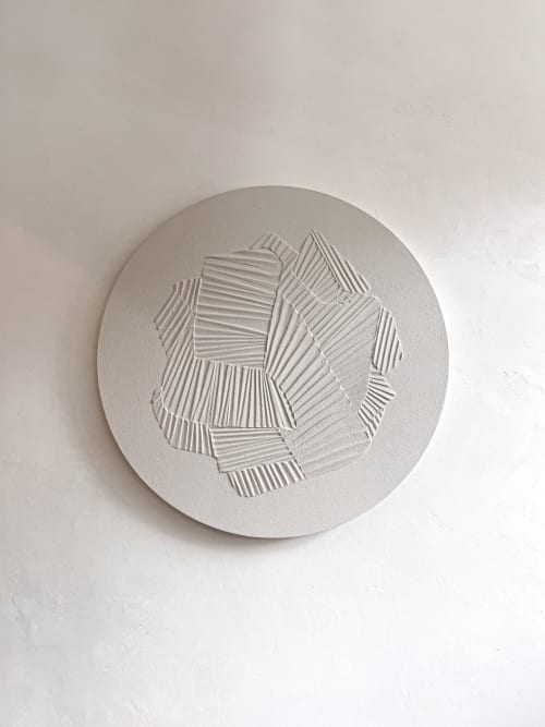 Round Beige Monochrome Texture Artwork Panel | Paneling in Wall Treatments by Elsa Jeandedieu Studio