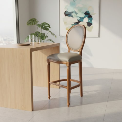 Madallion Oval Back Nailhead Bar Stool | Chairs by Kleinhaus Furniture