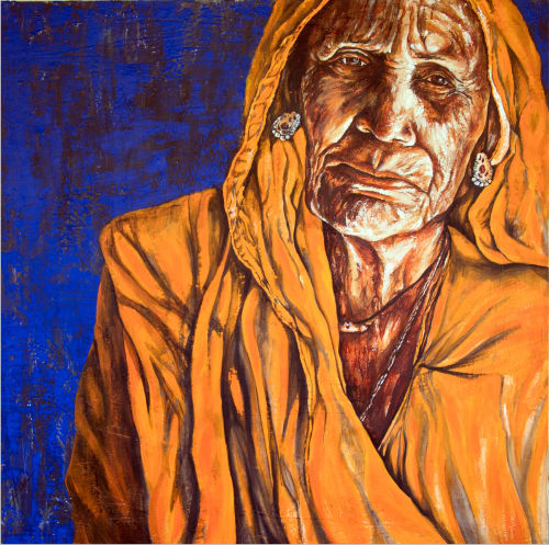 Woman in Orange | Oil And Acrylic Painting in Paintings by Hugo Medina