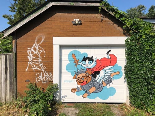 Cat and Battle Pug - Lanway garage door mural | Murals by Alana McCarthy Creative