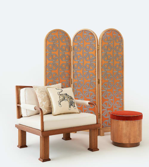 Circuit Patterned Satin Upholstered Solid Wood Room Divider | Decorative Objects by ALPAQ STUDIO