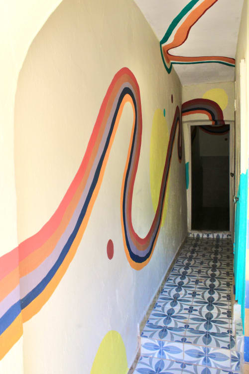 Geometric abstract mural for hostel bathroom | Murals by La Zipolita