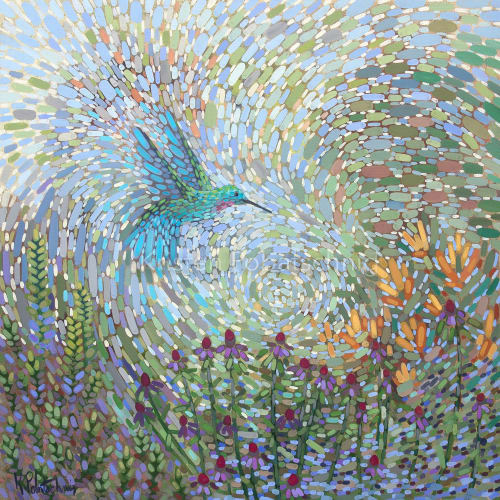 Hummingbird in Flight VII - 37" Giclee Print on Canvas | Paintings by Kristen Pobatschnig