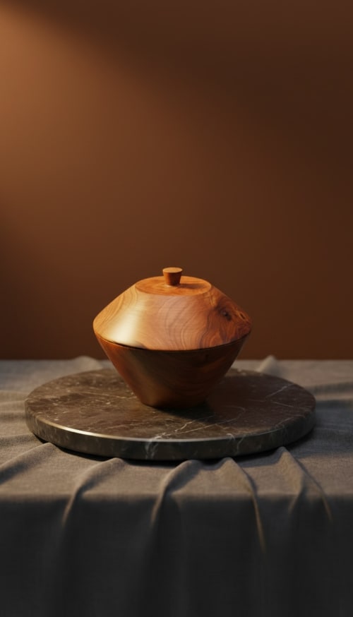 Lidded Apple Wood Vessel | Hand-Turned Artisan Unique | Decorative Objects by Holzkunst Samuel Meisinger